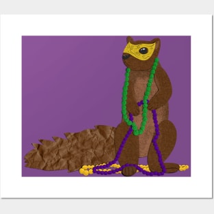 Paper Craft Mardi Gras Squirrel Posters and Art